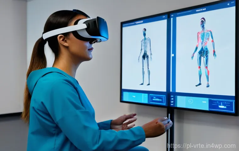 가상현실 재활치료의 상호작용 설계 - **Prompt: "A middle-aged patient, comfortably seated in an ergonomic chair, is deeply immersed in a ...