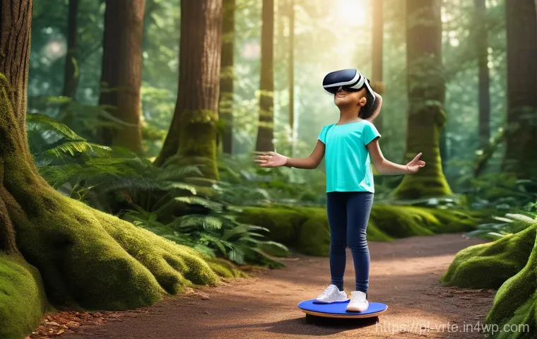 VR 재활치료의 비전 - **Prompt:** A young girl, around 10-12 years old, with a joyful expression, wearing comfortable spor...