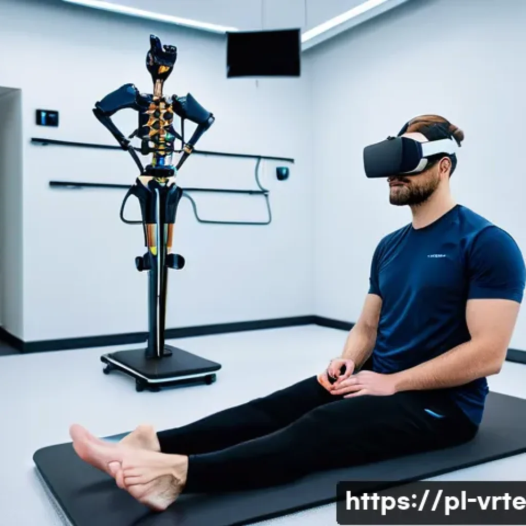 VR 재활치료의 데이터 수집 방법 - A modern rehabilitation therapy room equipped with a patient wearing a full-body motion capture suit...