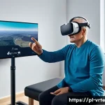 VR 재활치료의 글로벌 동향 - A modern neurological rehabilitation clinic scene featuring a middle-aged Polish patient wearing com...